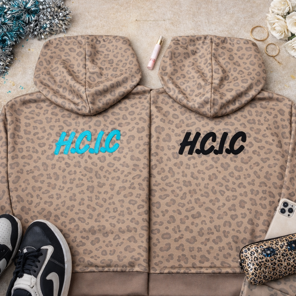 HCIC Leopard Embroidered Hoodie- Sideline Presence Collection.   For the ones who lead from the sidelines — not blend into them.